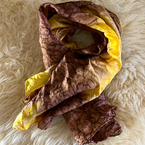 Accessories - Silk Brown/ Gold Floral Tie Dyed Vintage 80’s Scarf